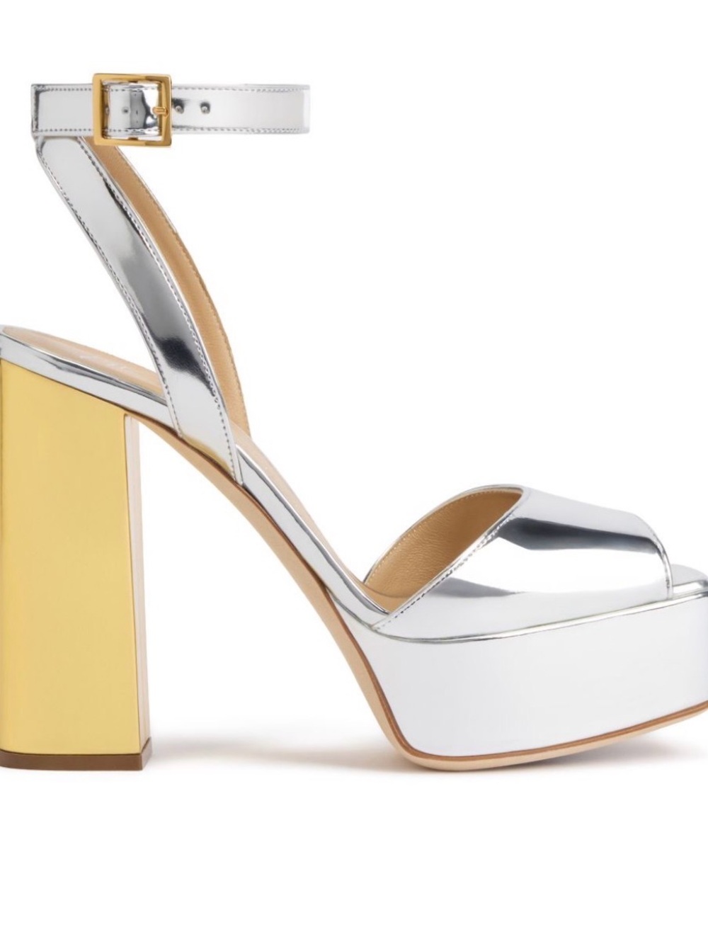 Giuseppe Zanotti Silver Metallic and Gold-Block Platform Sandals